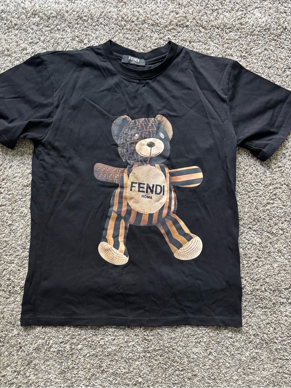 Fendi Black Tee with Brown & Gold Teddy Graphic